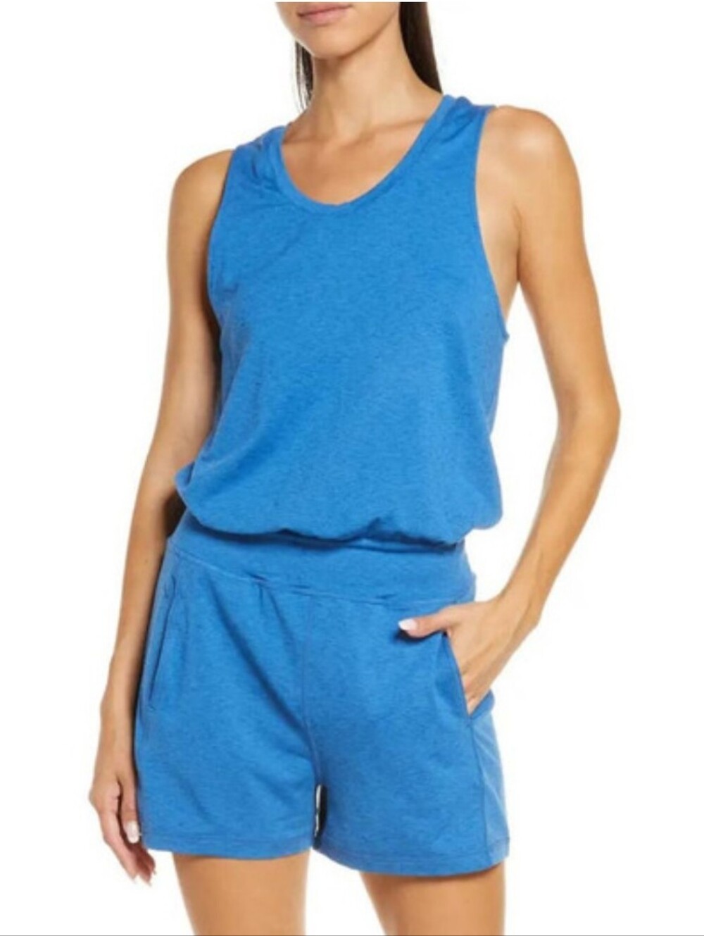 Sweaty Betty Gary Racerback Sleeveless Stretch Romper in heather Blue Size Large